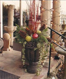 Pots make great interior or exterior Christmas decorations.